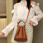 Women's Sculpted Pebbled Leather Look Bucket Bag - Image 3